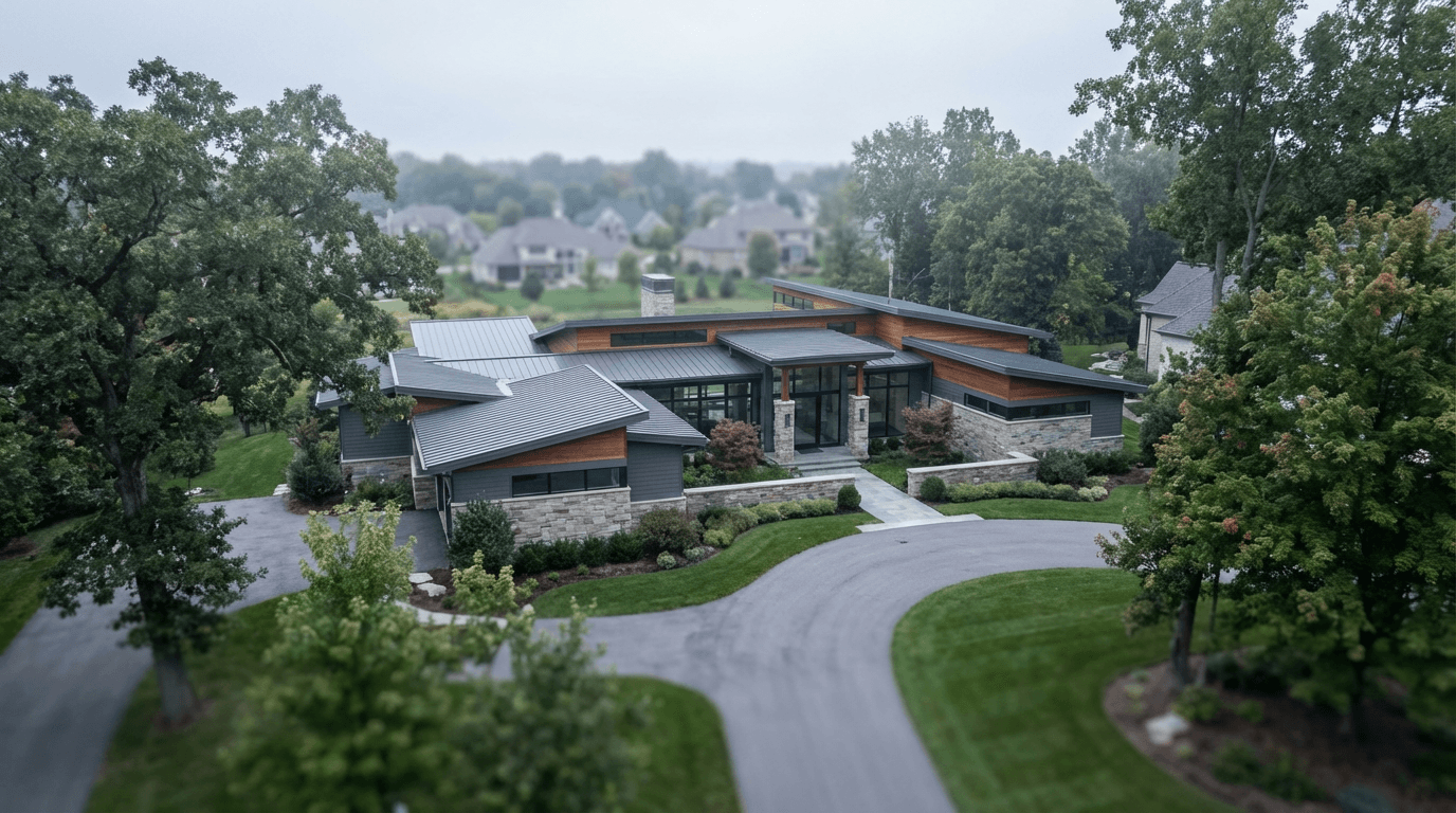 DJI Air 3 drone hovering above a residential property