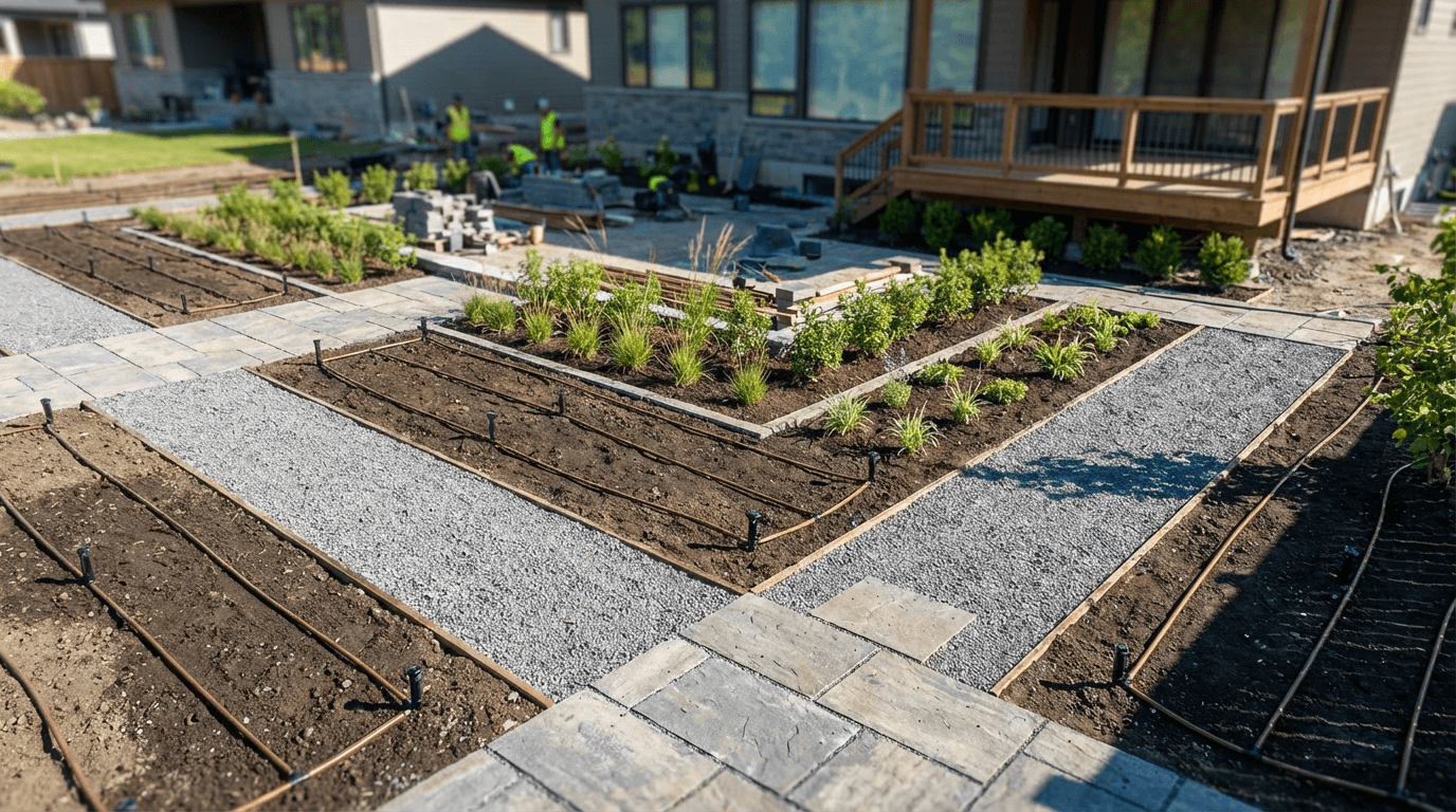Before-and-after aerial comparison of a landscape project in Langley